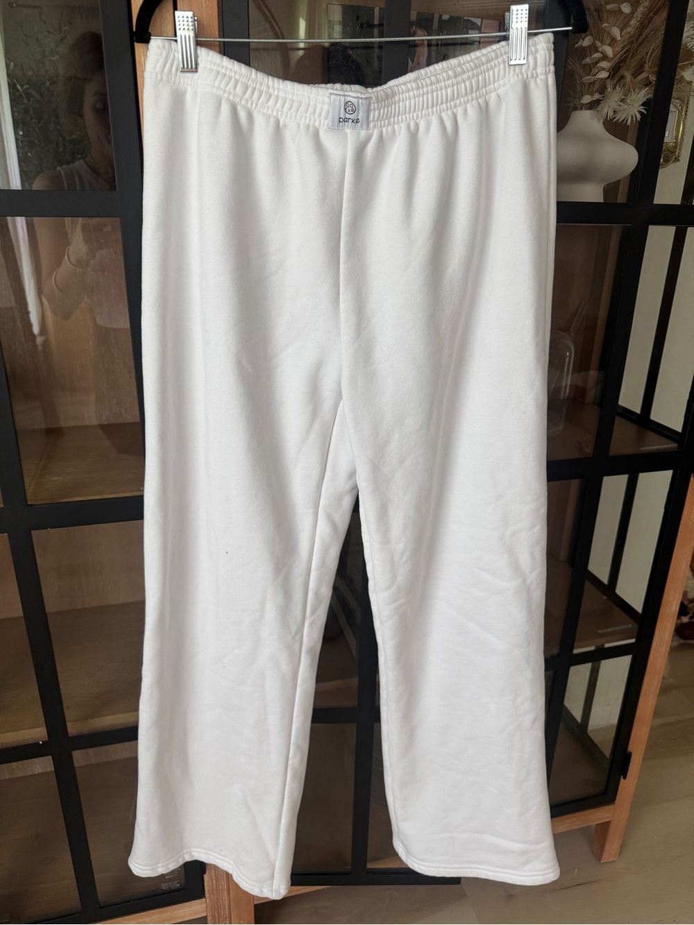 PARKE Boxer sweatpants wide leg flare fleece patch unisex cream ivory